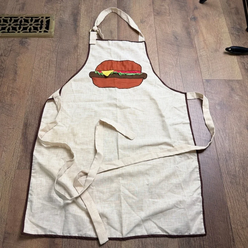 Vintage‎ Handmade Vintage Cheeseburger Applique Linen Apron Novelty Folk Art